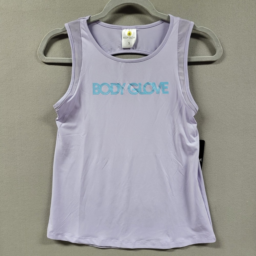 Body Glove Sport Active Top Sleeveless Small Orchid Spell Out Logo Cut Out Back