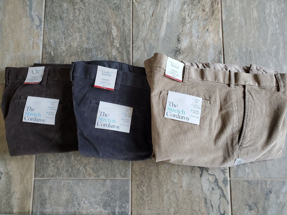Mens Croft & Barrow Classic Fit Stretch Corduroy Flat-Front Pants Colors! NEW