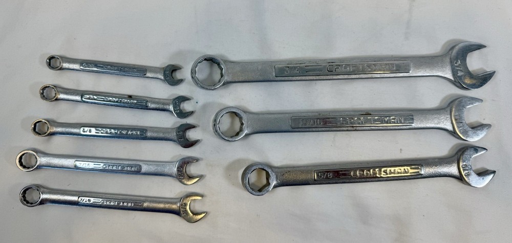 Vintage Craftsman USA V-Series 8-Piece Standard Combo Wrench Set with Sizes in Photos