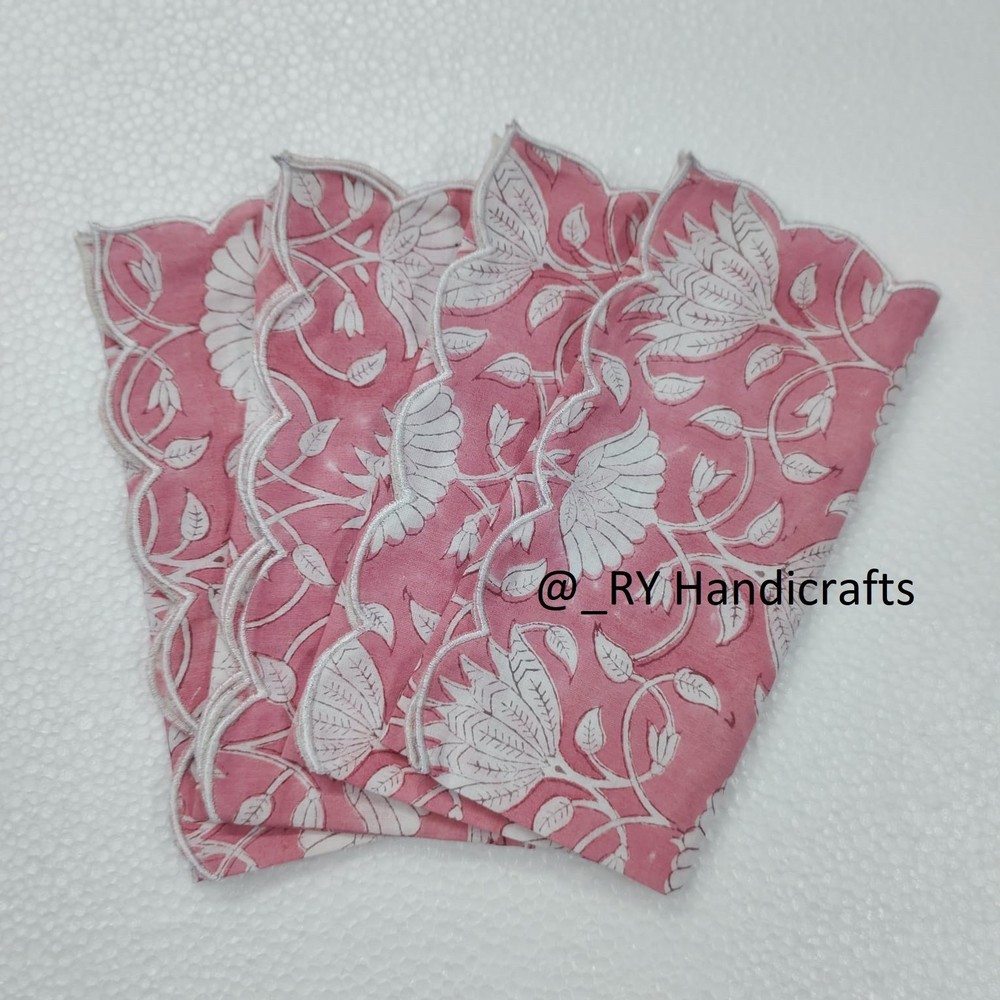 Block print scalloped cloth Napkin for table decor dinner napkin ,  20 x 20 inch