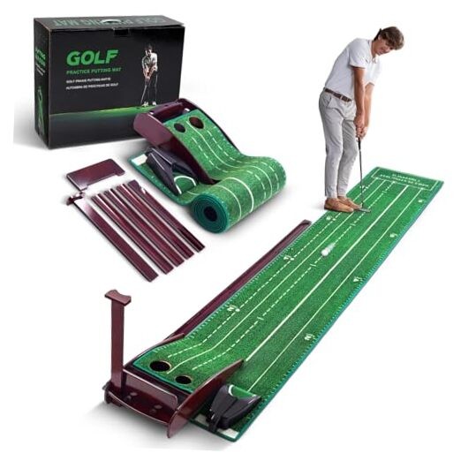 Indoor Golf Putting Mat with 3 Tracks and Auto Ball Return for Home Practice