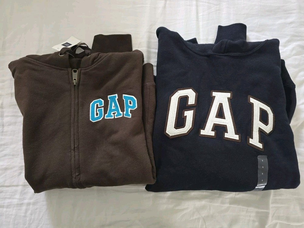 Set Of 2 GAP LOGO Hoodie  Sweatshirt Women Size S  Brown Dark Blue Zipper