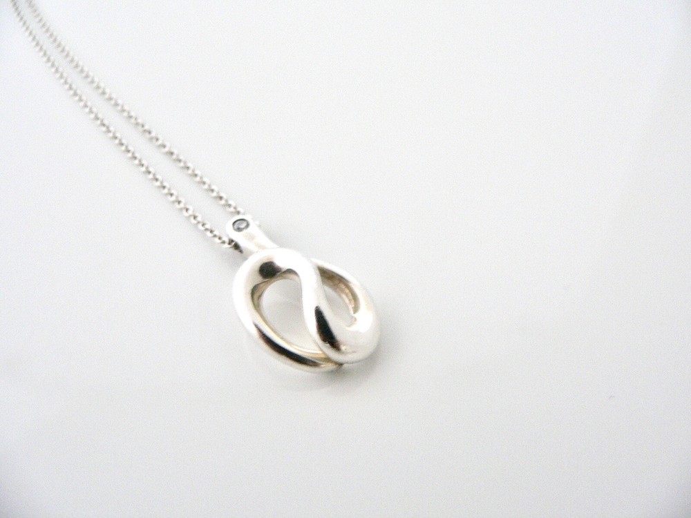Tiffany & Co Diamond Necklace Wave Pendant Charm Chain Peretti Silver Love Gift