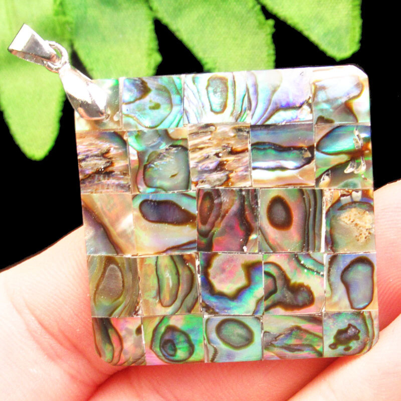 1Pcs Natural Abalone shell Square Energy Reiki Healing Amulet Pendant Q13707