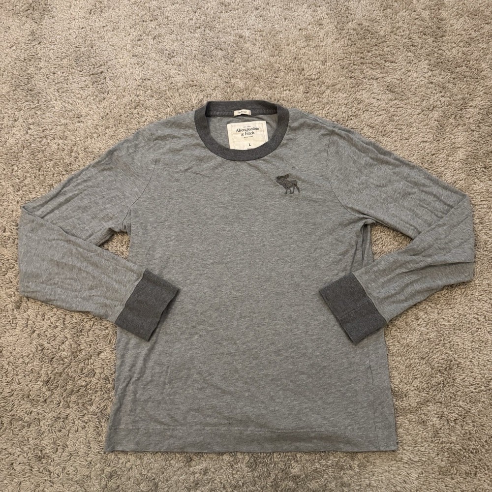 Abercrombie & Fitch Muscle Shirt Mens Large Long Sleeve Crew Neck Moose Logo-image
