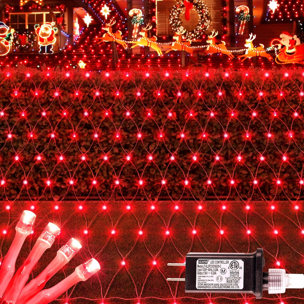 Net Mesh String Lights, 360LED Red Light Bulbs, 8 Lighting Modes, for Indoor Out