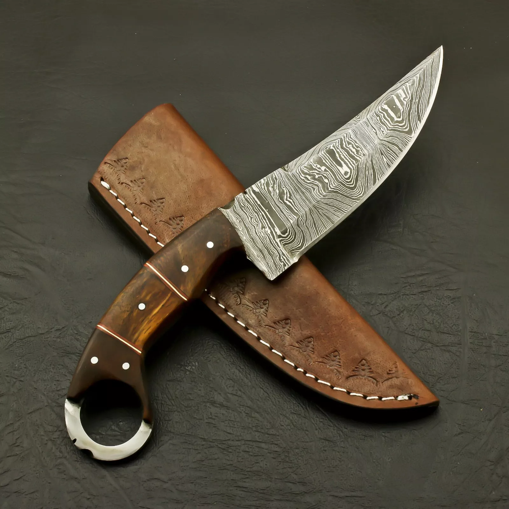 Custom Handmade Damascus Steel Hunting Skinning Knife With Pakka Wood Handle