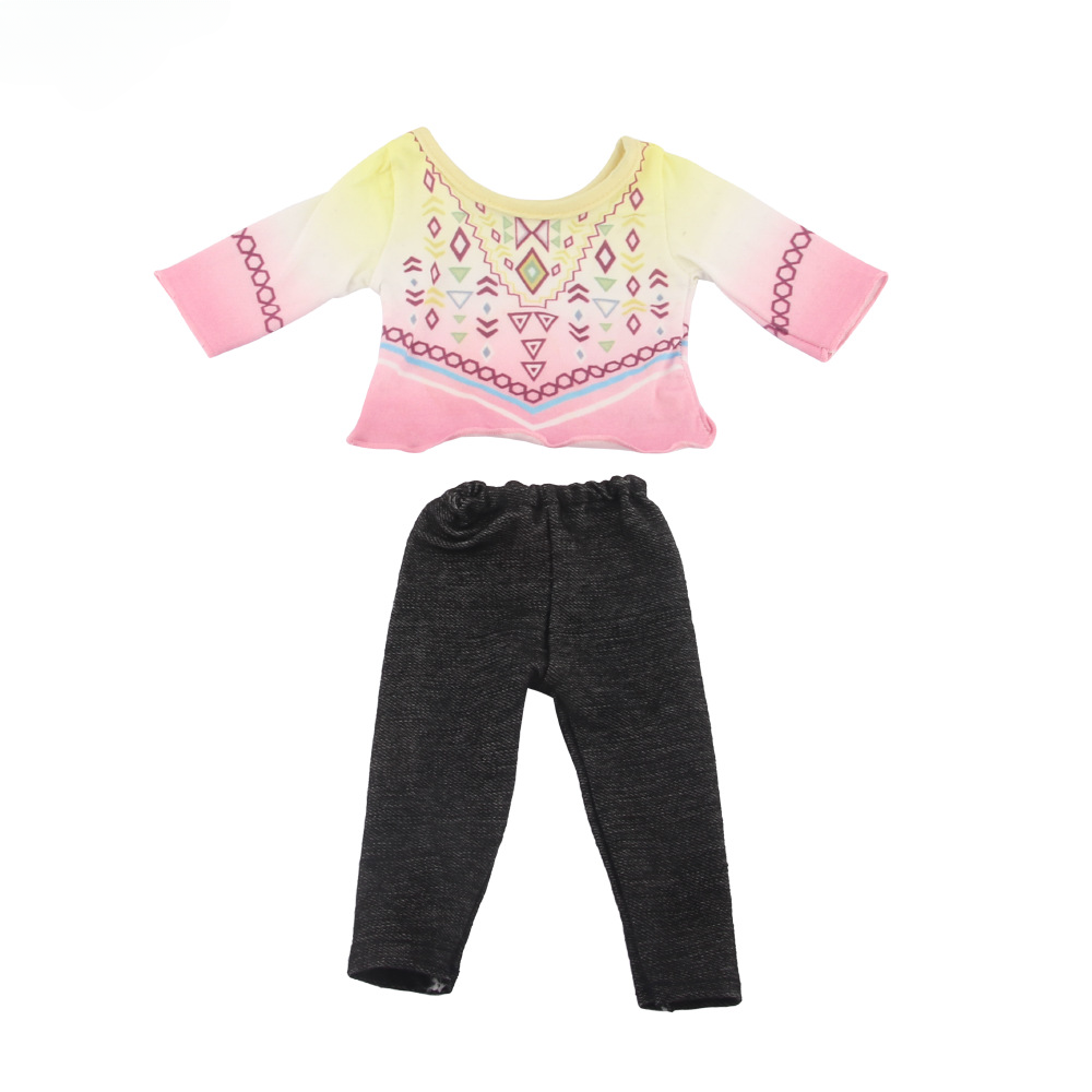 Tricolor patterned shirt & pants set made for 18'' American girl doll clothes