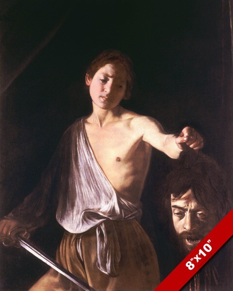 YOUNG DAVID OF ISRAEL WITH GOLIATHS HEAD PAINTING BIBLE ART REAL CANVAS PRINT