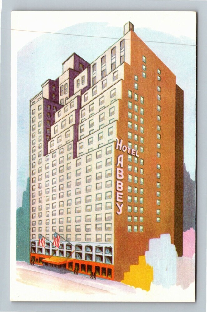 New York City NY, Bird's Eye, Hotel Abbey, Antique Vintage Souvenir Postcard