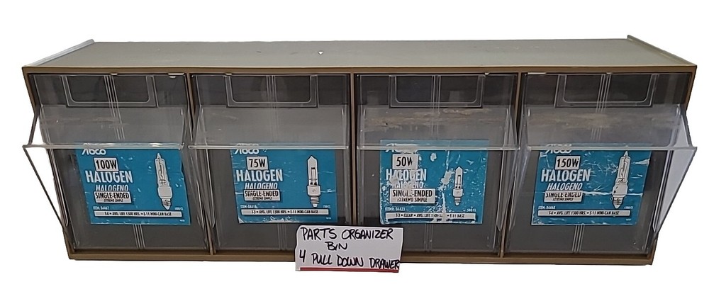 Vintage 4-Drawer Parts Organizer Bin with Halogen Light Bulb Display by Abco-image