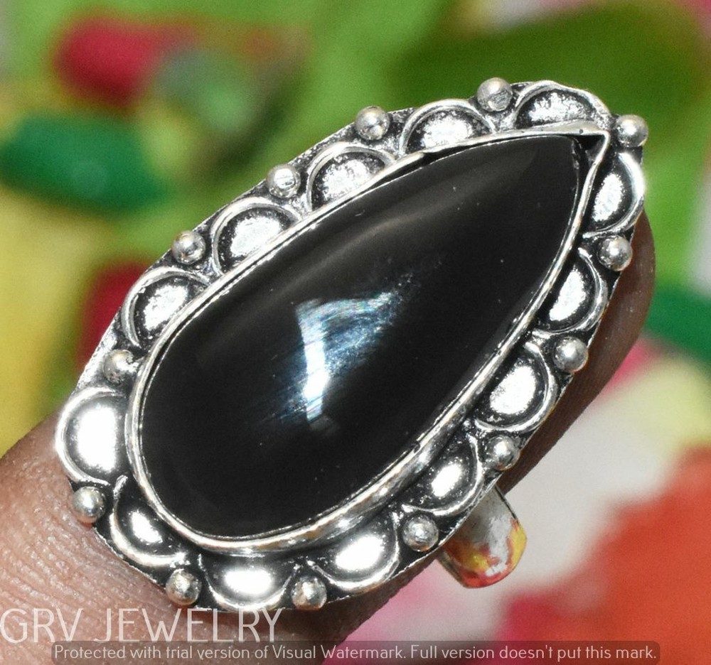 Black Onyx Gemstone Ring 925 Silver Overlay Us Size 8