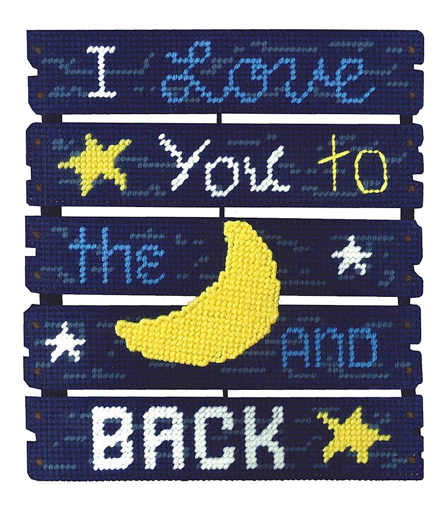 Love You To The Moon Plastic Canvas Cross Stitch Kit for Pallet Art