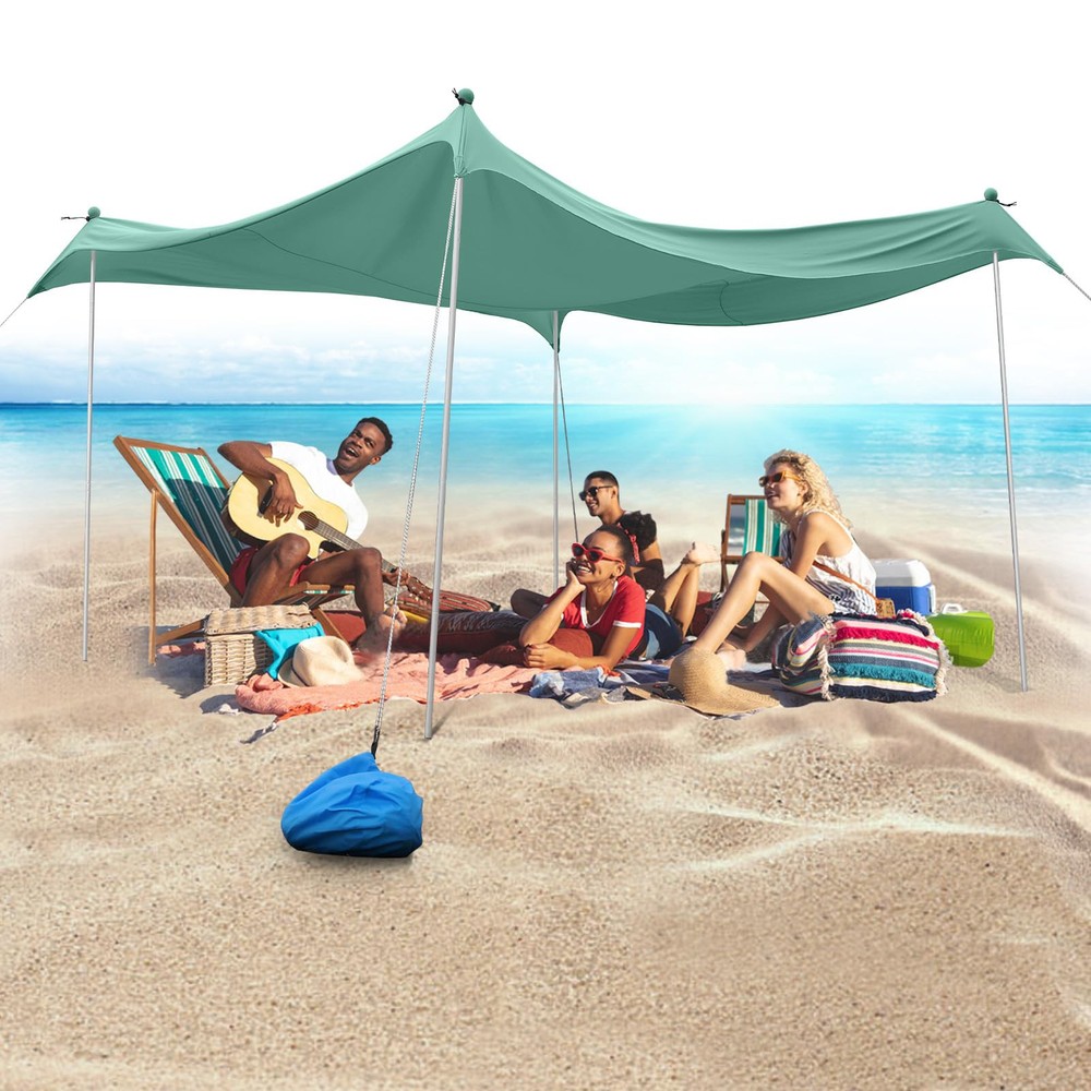 Beach Tent Beach Canopy, 10×10FT with 4 Aluminum Poles Beach Shade - with UPF...