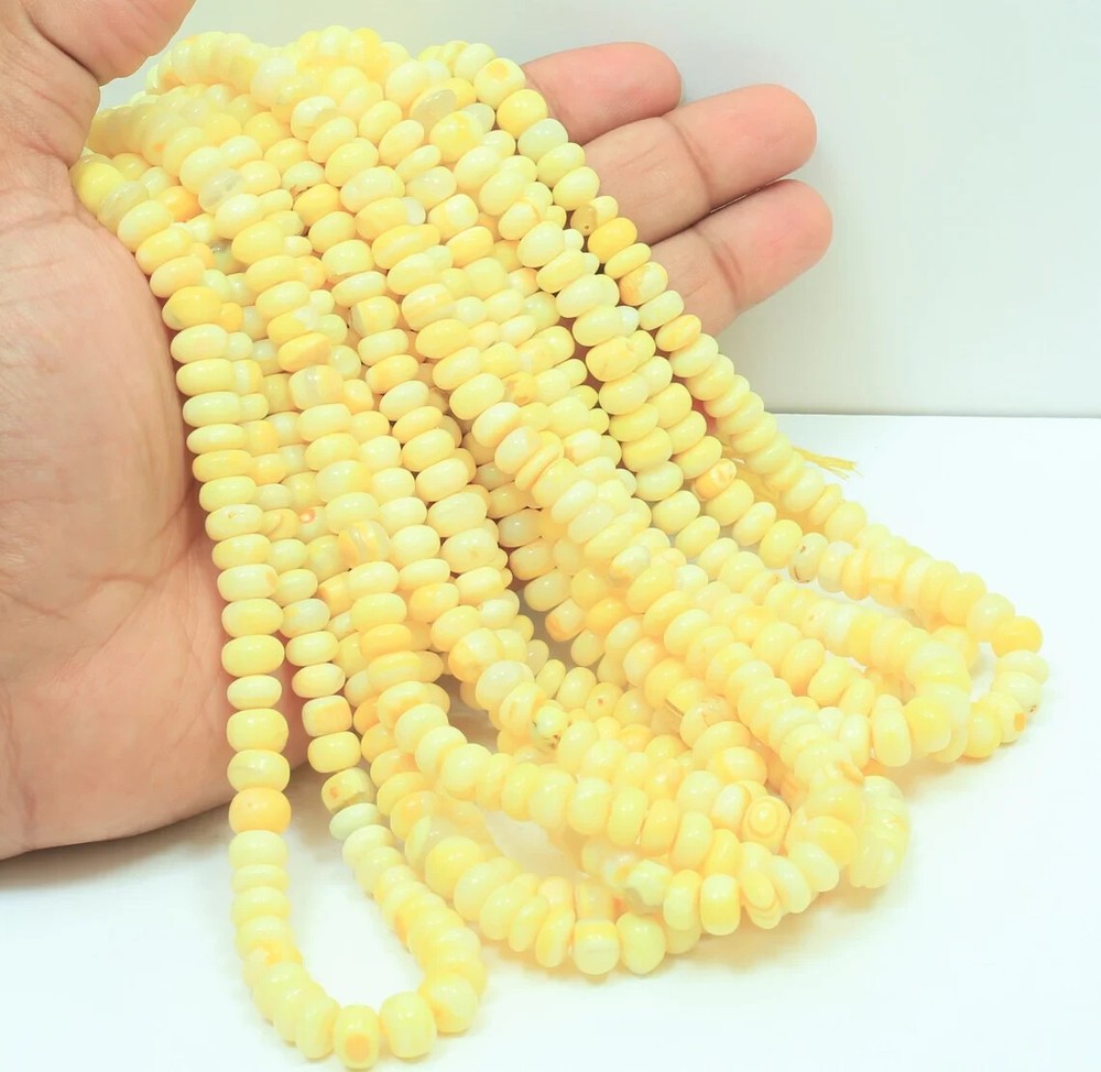 Smooth 15-inch Yellow Opal Rondelle Beads 7mm-9mm for Jewelry Making