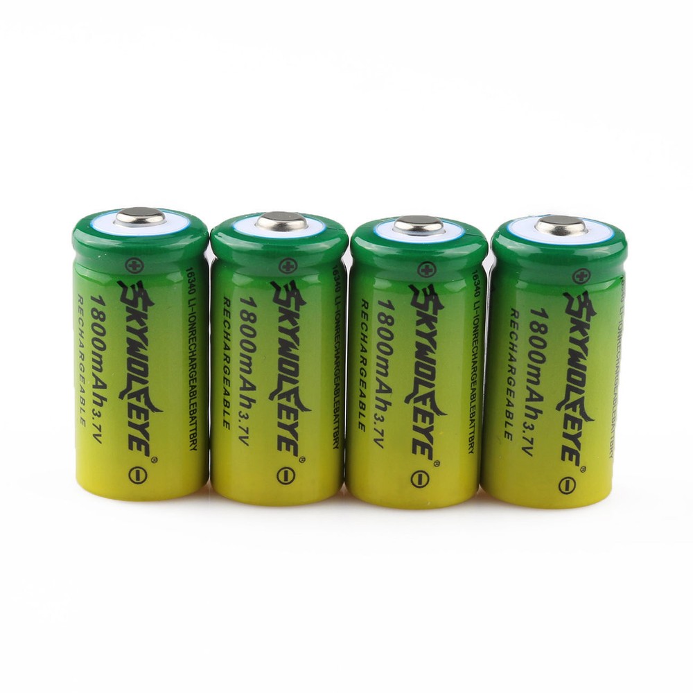 4pcs SKYWOLFEYE 1800mAh 16340 Battery RCR123A 3.7V Rechargeable Cell