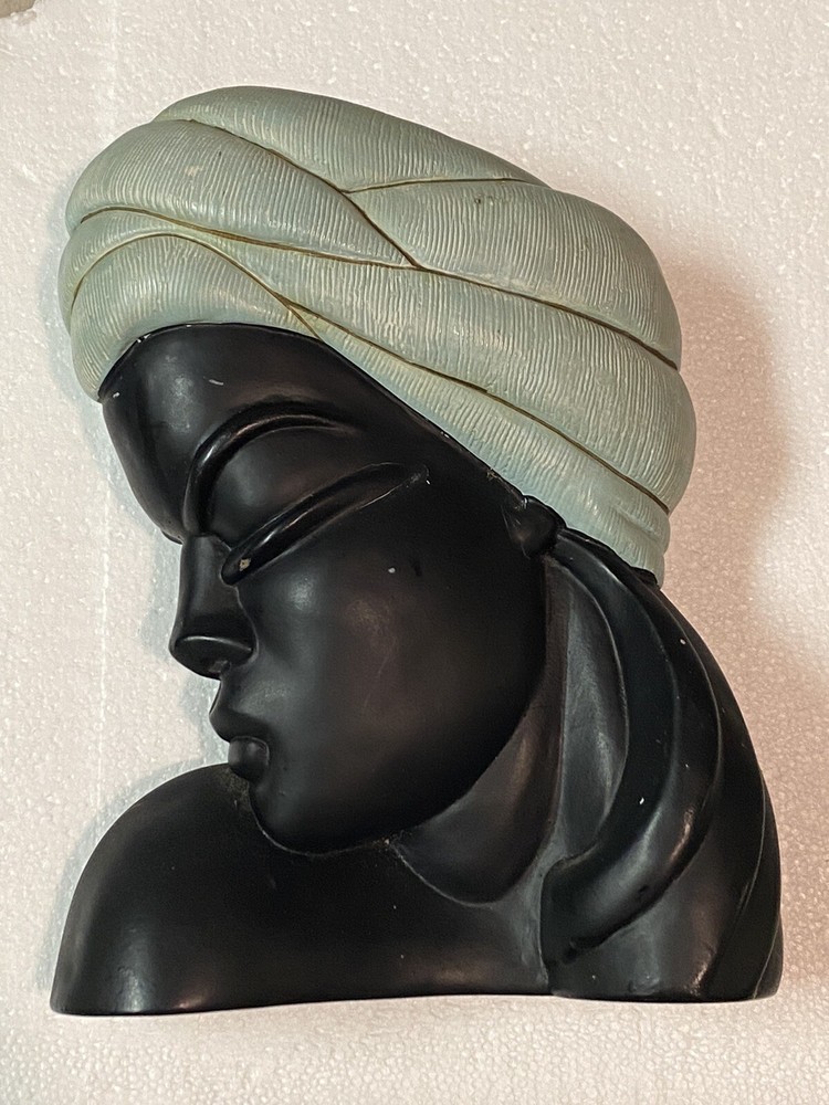 Lrg Vintage Art Deco ABCO Alexander Backer Blackamoor Nubian Statue Wall Plaque-image