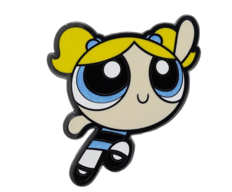 Embossed Enamel Lapel Pin Badge - Powerpuff Girls Bubbles Glitter NEW Cartoon