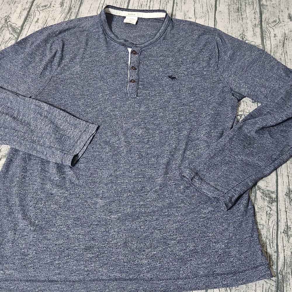 Abercrombie & Fitch Muscle Henley T Shirt Mens M Blue Knit Y2K-image