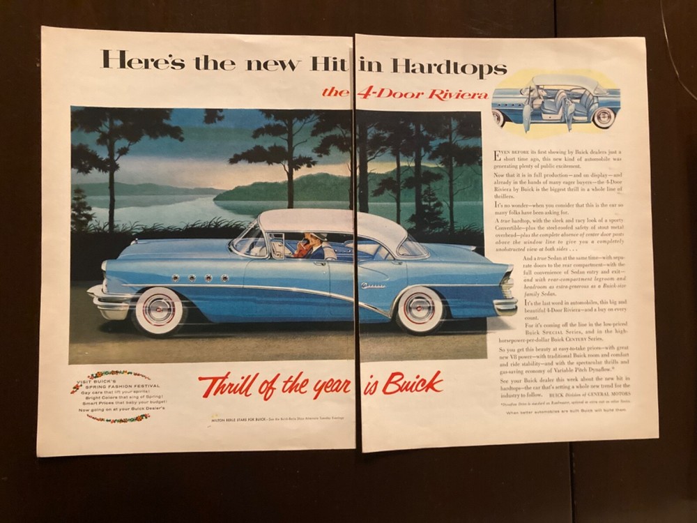 1955 BUICK RIVIERA  4 DOOR HARDTOP 2-Page color Time Magazine Print Ad