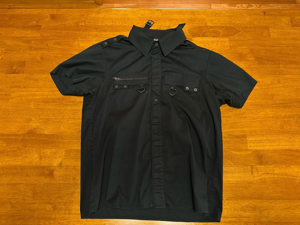 Lip Service Mens Large Black Short Sleeve Snap Button Metal Accents Shirt