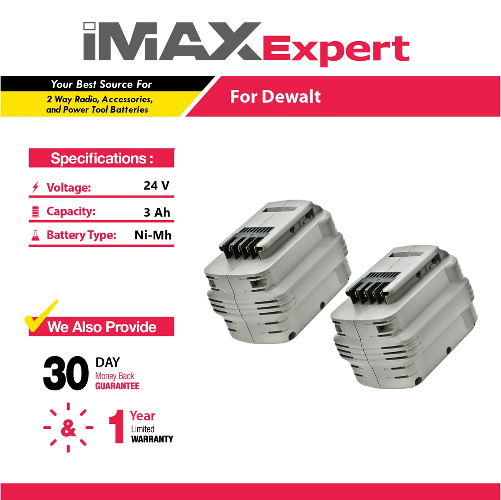 2x 24V 3Ah NiMh Battery for DeWalt DW0240, DW0241, DW0242, DE0240