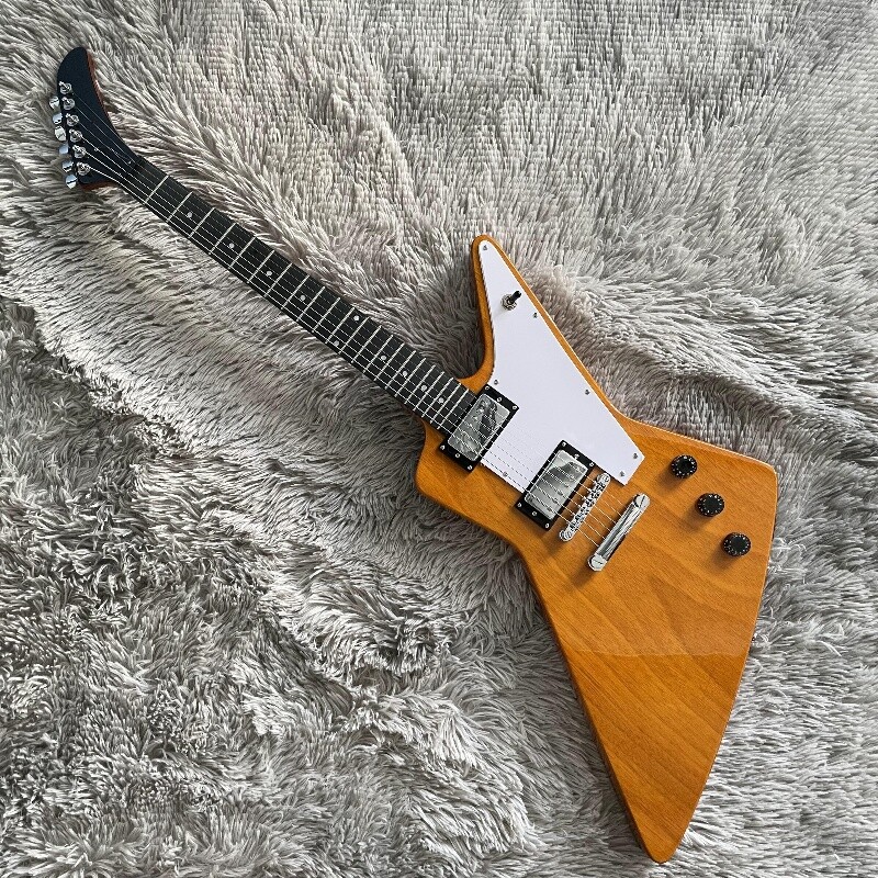 Yellow Explorer 70s Electric Guitar HH Pickups White Pick Guard Mahogany Body