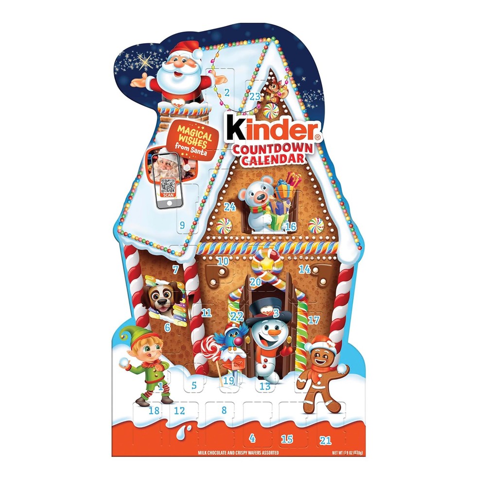 Kinder Holiday 2024 Advent Calendar, 24 Individually Wrapped Pieces, Blue