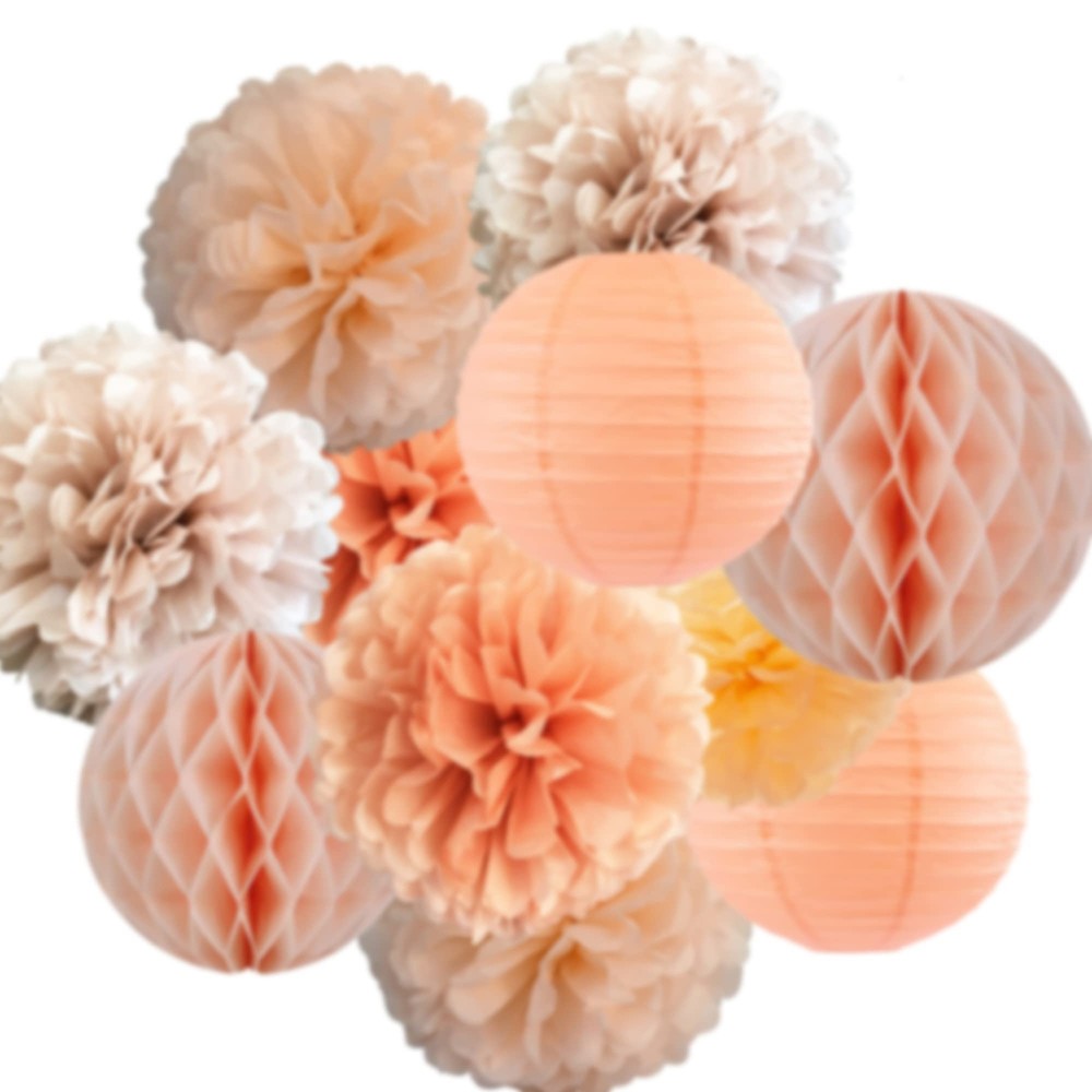 Pastel Orange Color Hanging Decorations –Tissue Paper Flower Pompoms and Lant...