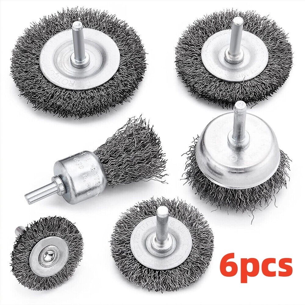 6Pcs Brush Drill Attachment Bit Kit Coated Wire Cleaning Wheel Cup Tool US