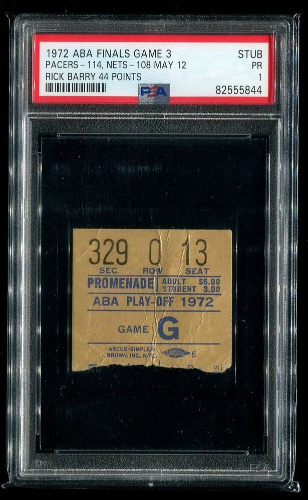 ABA Finals Rick Barry 44pts - 1972 PSA Ticket Indiana Pacers New Jersey Nets-image