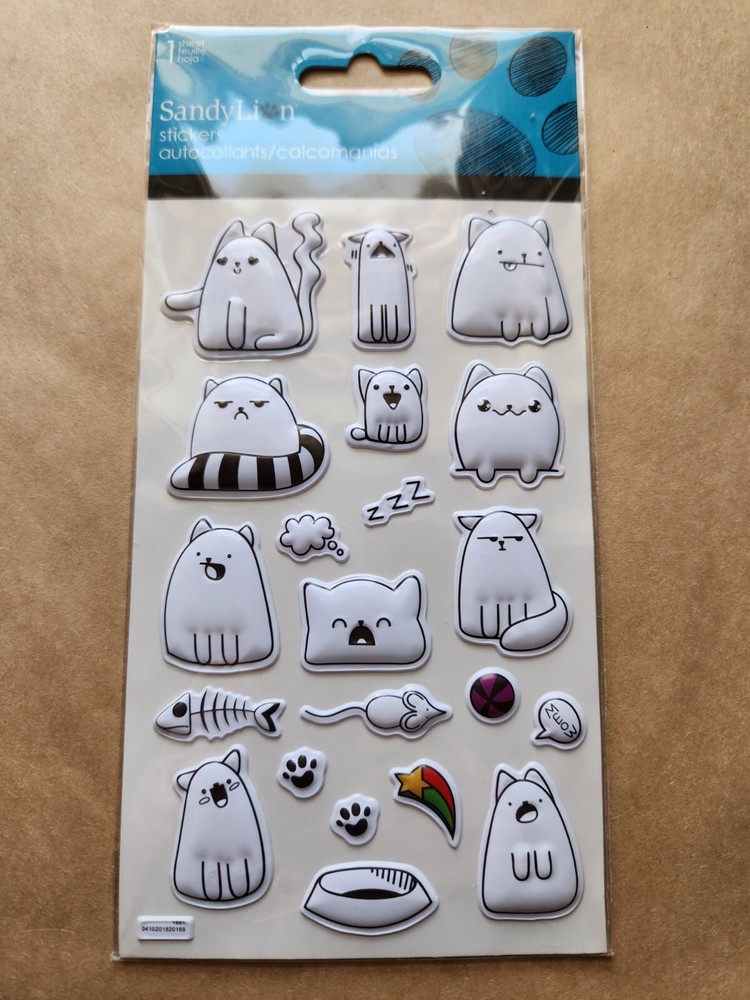 Пухлые черно-белые наклейки на кошек песчаный лев