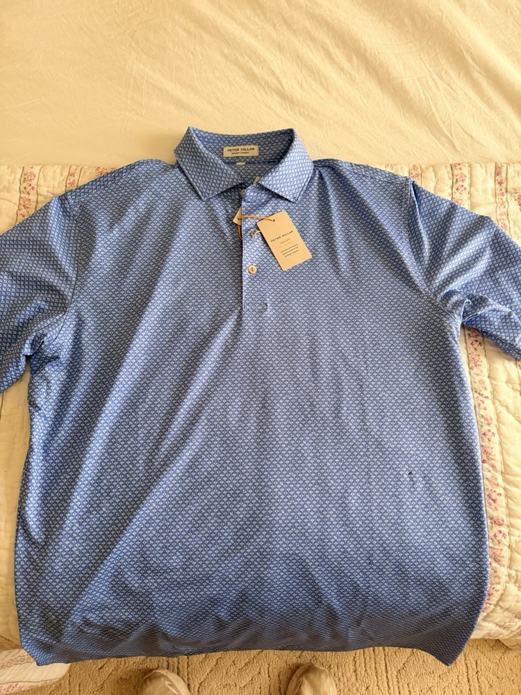 Peter Millar Summer Comfort Men's M Blue Geometric Short Sleeve Polo Shirt