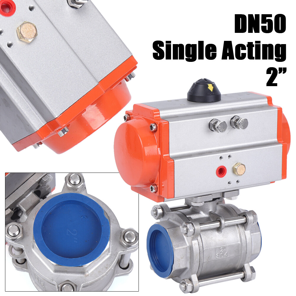 Pneumatic 2 Inch Air Actuated  Stainless Ball Valve Single Acting Spring Return