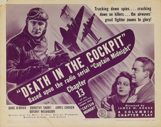 Vintage Captain Midnight 1942 Serial Movie Poster with Dave O'Brien