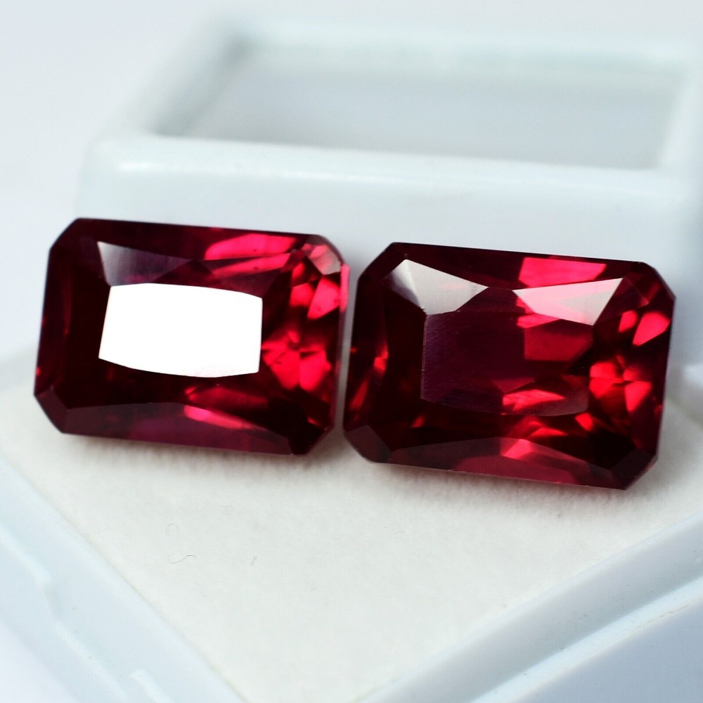 AA++ Natural Loose Blood Red Ruby Emerald Cut 16.50 Ct Certified Pair-image