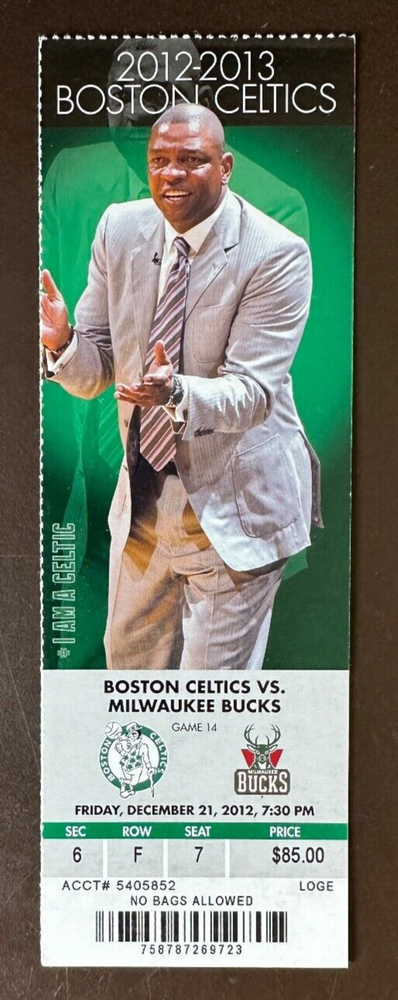 Boston Celtics 12/21/2012 NBA ticket stub vs Milwaukee Bucks