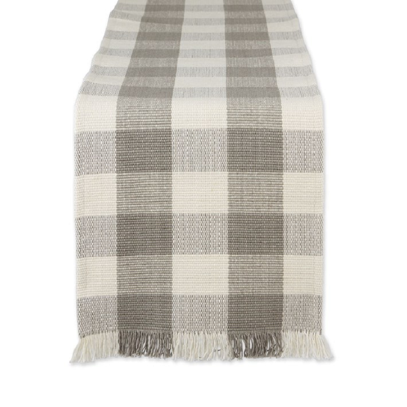 Dove Gray and Ivory Buffalo Check Farmhouse Table Runner 13x75 for Modern Dining