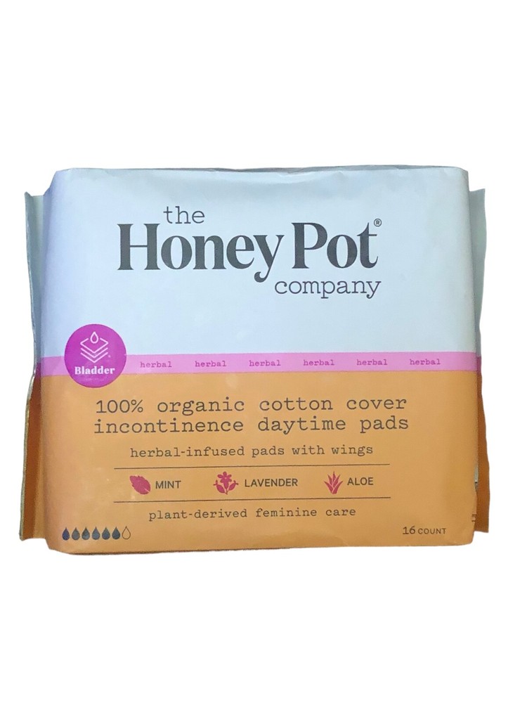 The Honey Pot Herbal-Infused 100% Cotton Pads W/ Wings  16 Ct