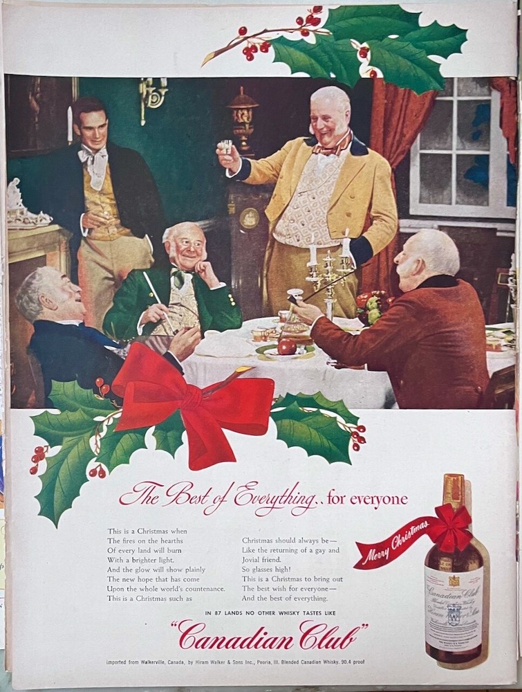 1945 magazine ad for Canadian Club Whiskey - Pickwick Club old fashion Christmas-image
