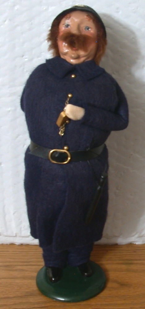 1994 Byers Choice Caroler Police Man w  Gift Behind Back Whistle & Night Stick