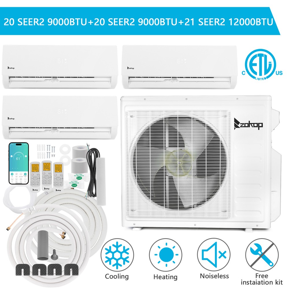 27,000 BTU WiFi Tri-Zone Split Heat Pump AC (9K+9K+12K)