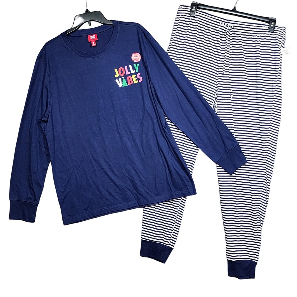 Macy's Christmas Holiday Family Pajamas Men's Jolly Vibes Striped Pajamas Set XL