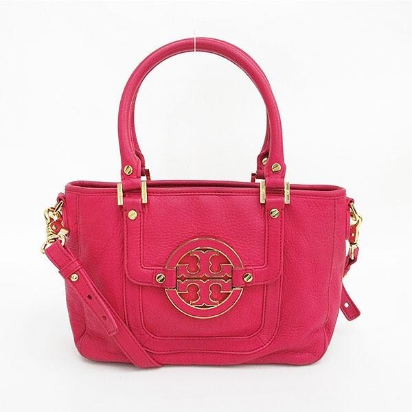 Tory Burch Amanda Leather Tote Bag in Pink with Logo