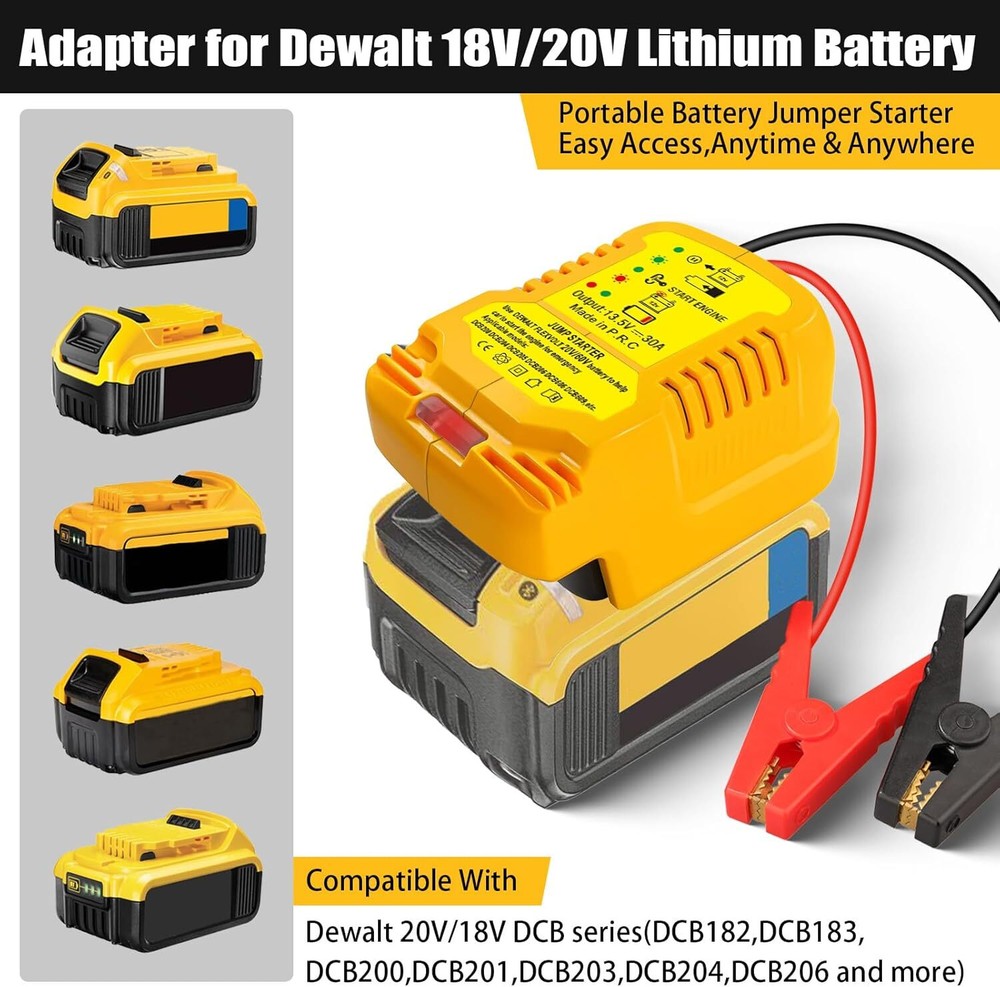 30A Jump Starter 11AWG Jumper Cables Charger Adapter for Dewalt 18V 20V Battery