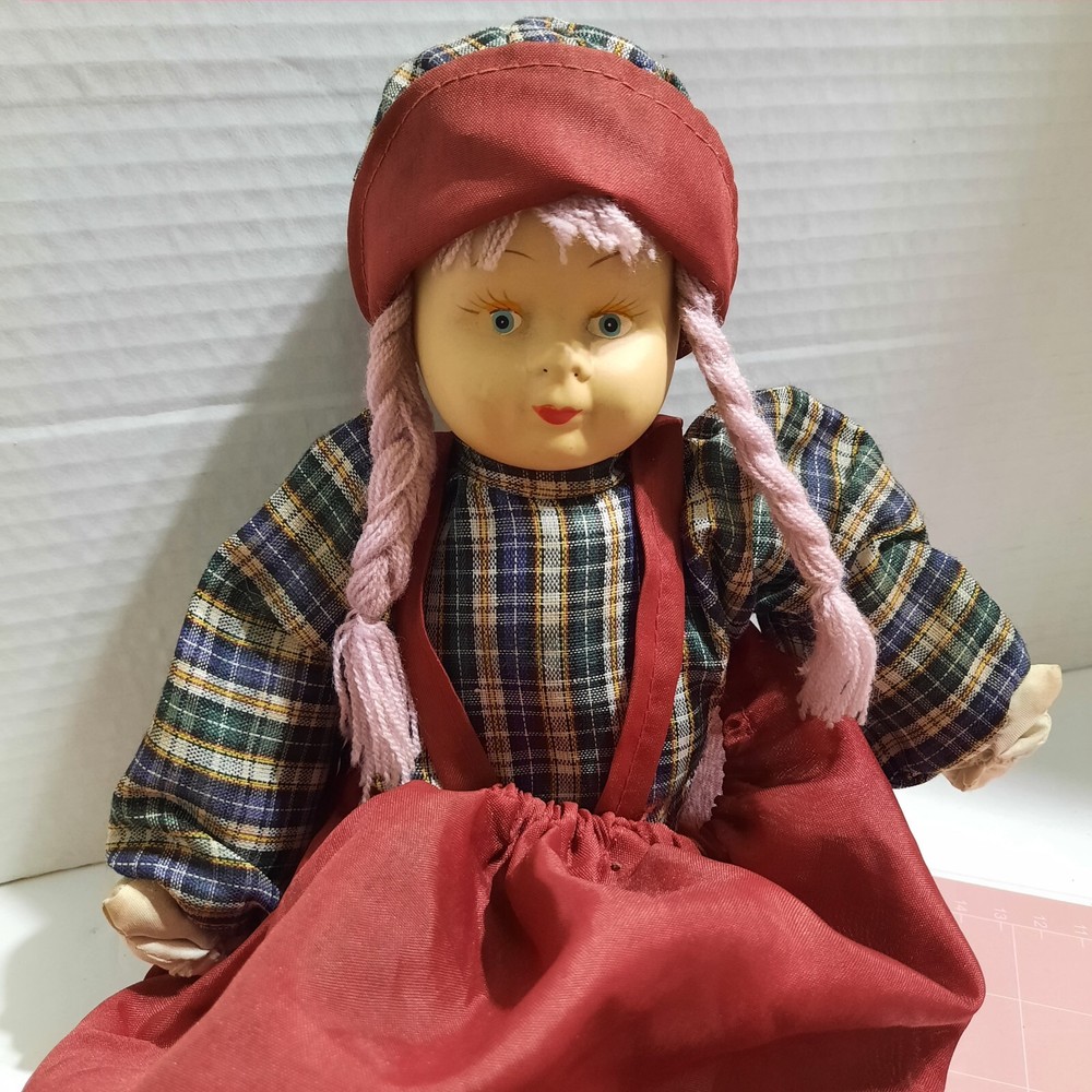Vintage Porcelain Faced Doll Purple Yarn Hair