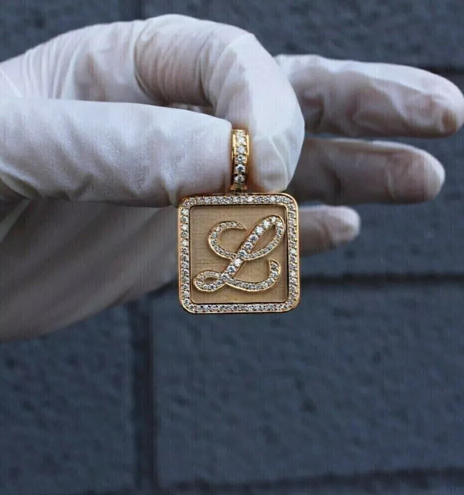 2 Carat Round Cut Moissanite L Initial Pendant Necklace in 14K Yellow Gold Plated