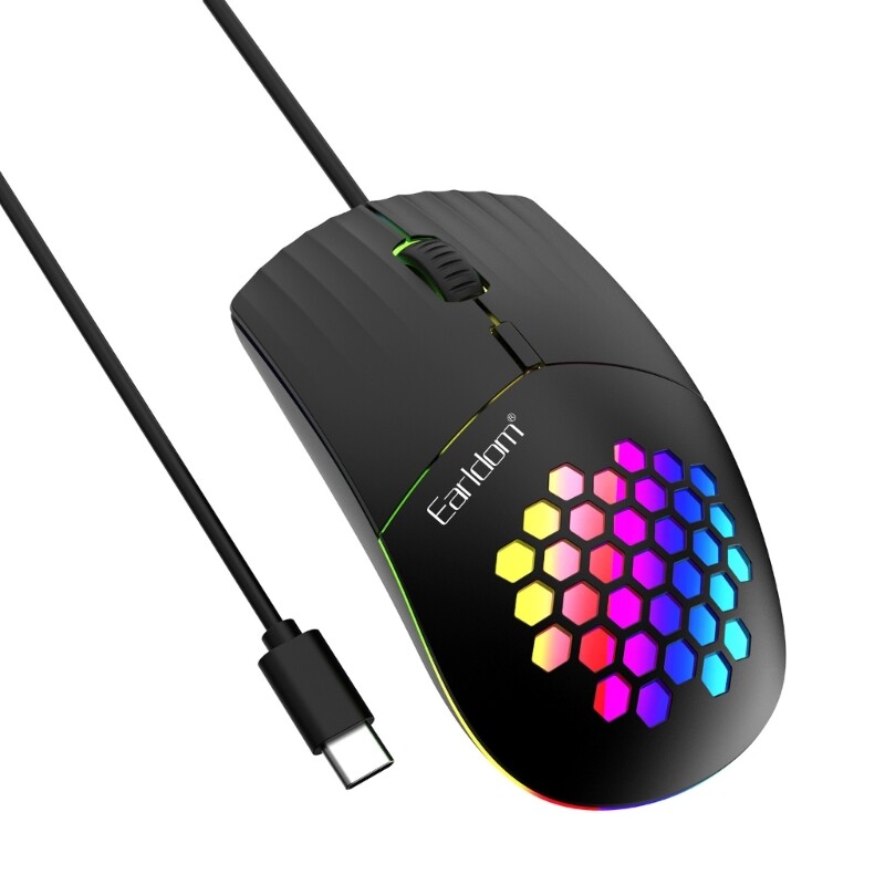 Ergonomic Type C RGB Gaming Mouse with 4 Buttons and 1600DPI Customization