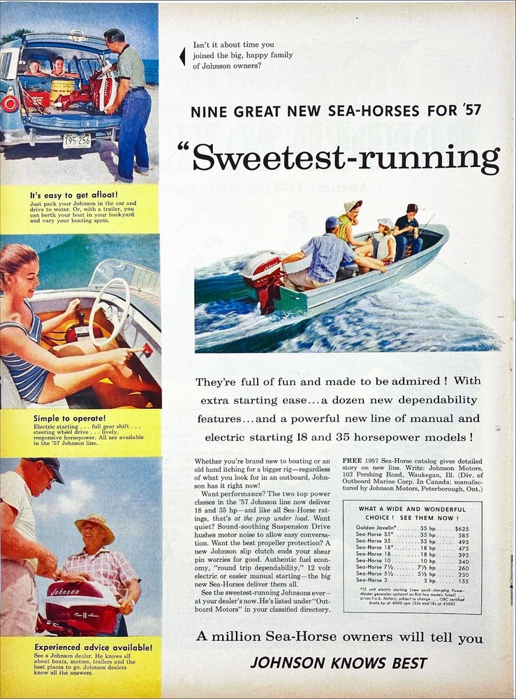 Johnson Outboard Motors Sea-Horse 3-35 HP Simple To Use Vtg Magazine Print Ad