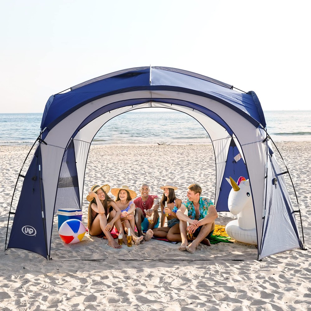 Easy Beach Tent 12 X 12ft Pop Up Canopy UPF50+ Tent with Side Wall, Ground Pe...